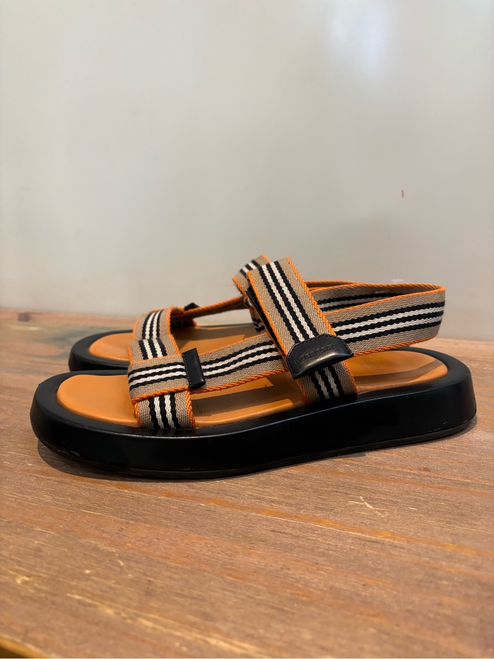 Burberry Eve Icon Stripe Strappy canvas, leather Sandals deep orange 39/9 $650 - Picture 6 of 11